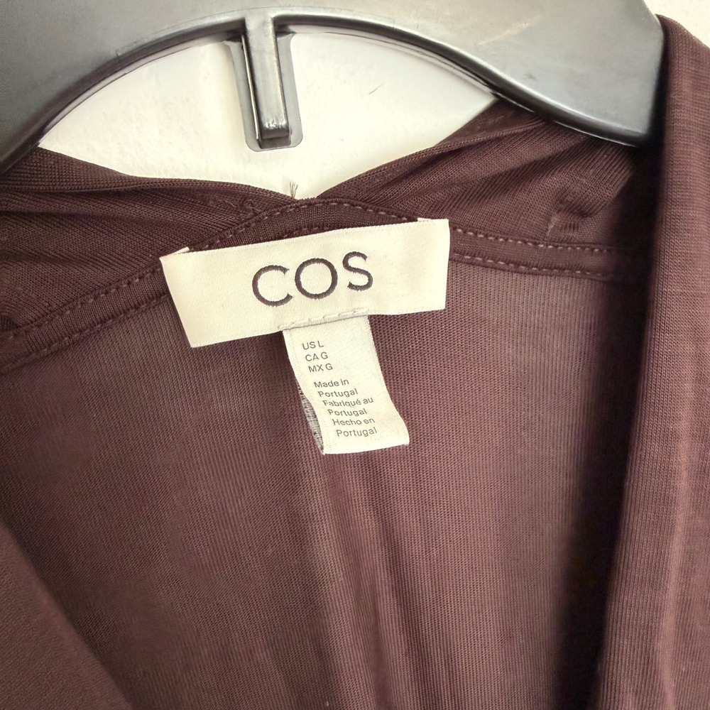 COS Sleeveless V-Neck Draped Maxi Dress Brown Jersey Knit Size Large - Picture 8 of 13